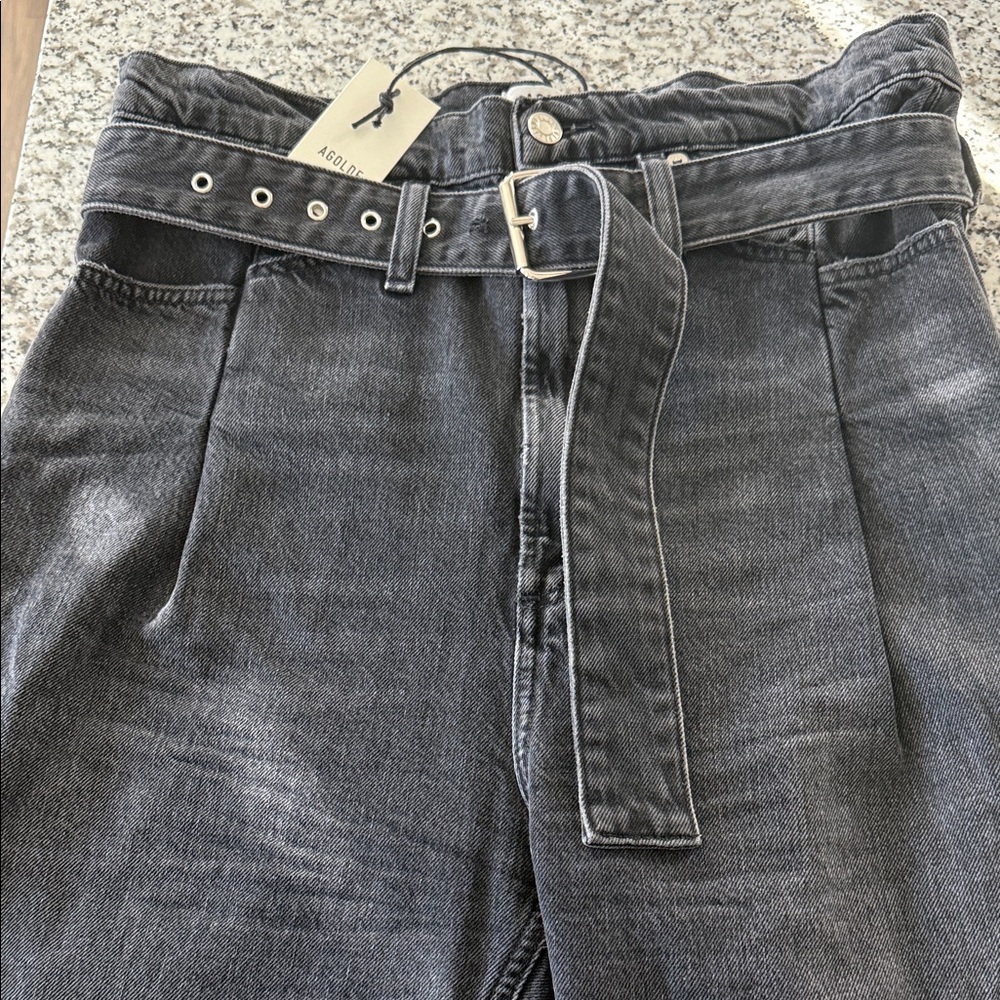 Agolde Reworked 90’s Belted Paperbag High Waisted Straight Leg Jeans Black Sz 27 - Picture 12 of 13